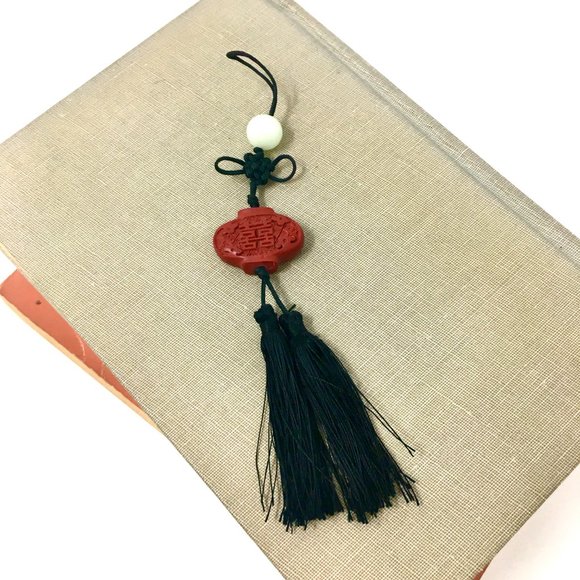 Mini Chinese Knot Red Cinnabar Bead Black Tassel Hanging Pendant Charm - Picture 3 of 16